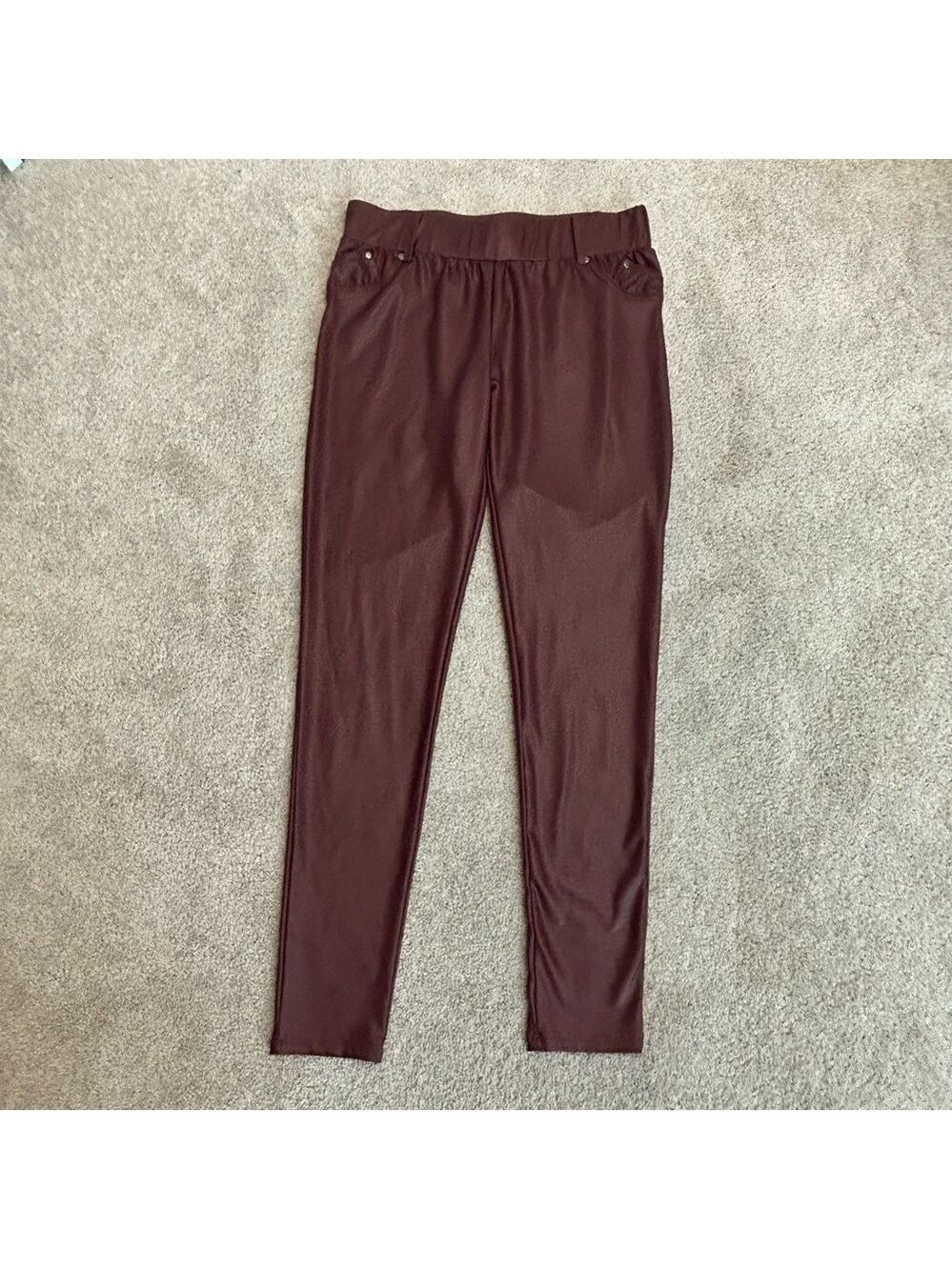 Seductions burgundy maroon high rise shiny leggings pants M